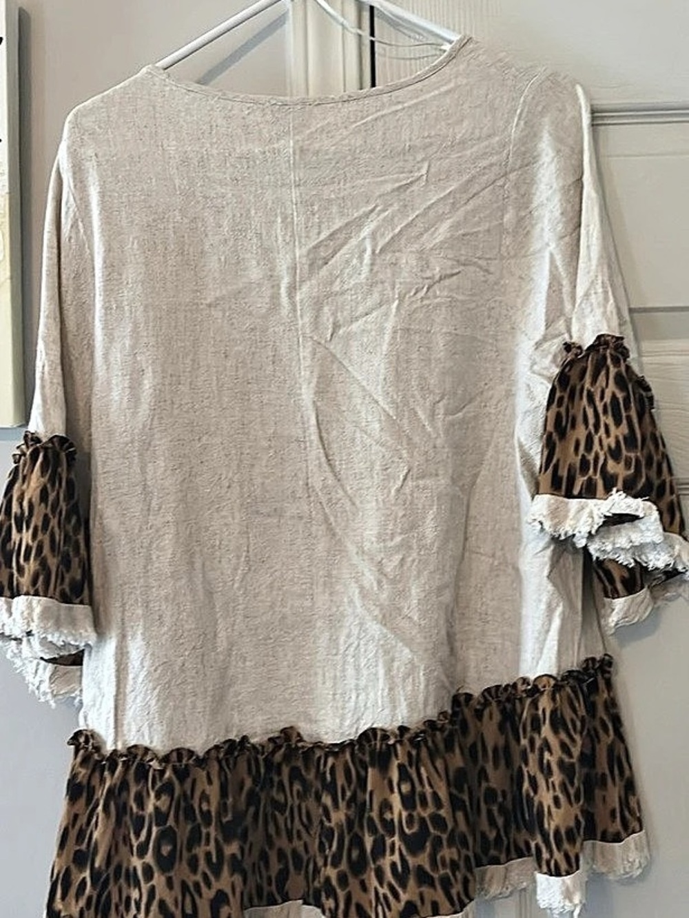 Umgee Animal Print Ruffle Tunic in Beige & Brown